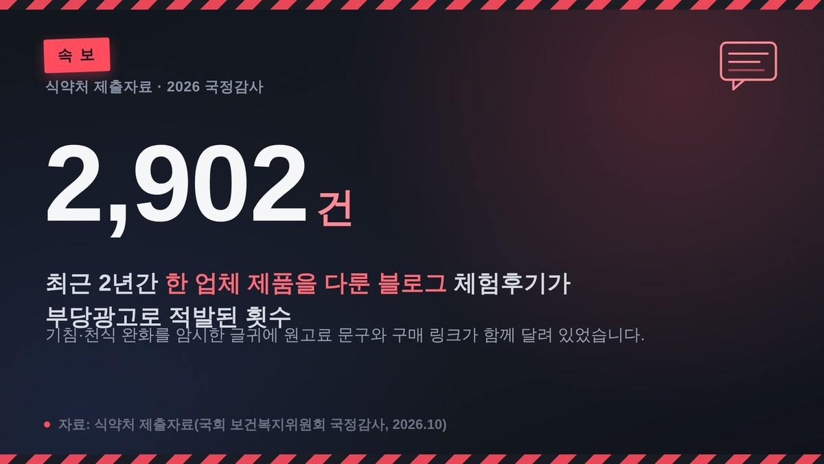 블로그 체험후기로 둔갑한 건강기능식품 광고 적발 2902건 통계 이미지