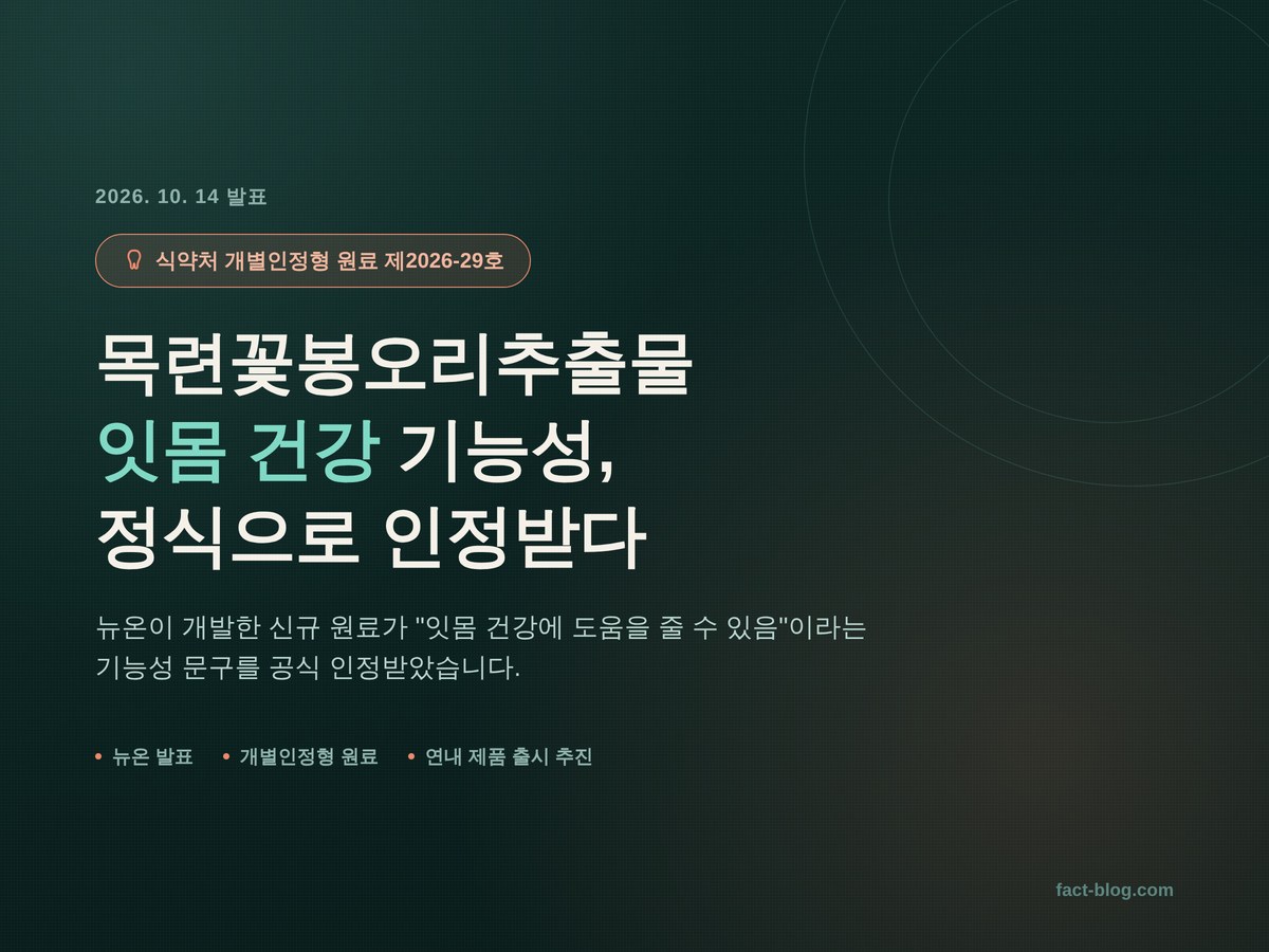 식약처 개별인정형 원료 제2026-29호 목련꽃봉오리추출물 잇몸건강 기능성 인정 발표